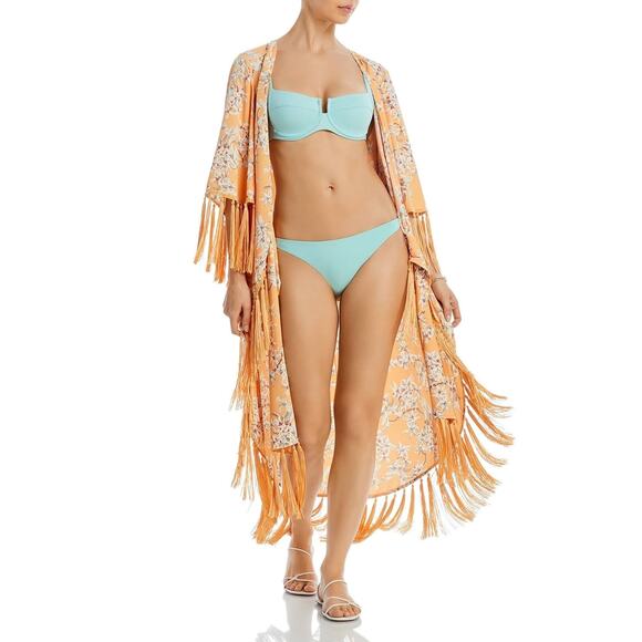 Cinq a Sept Coverup Trailing Orchid Stefe Floral Peach Orange Size XS Small - Picture 2 of 8